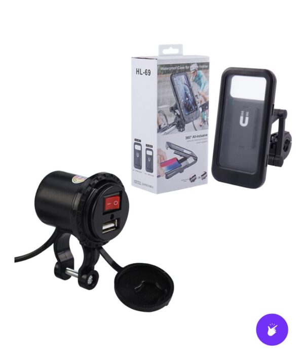 🏍️⚡ Combo Soporte de Celular + Cargador USB Impermeable para Moto